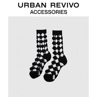 URBAN REVIVO 女士撞色菱格纹中袜一双装UAWA40219 黑色 F