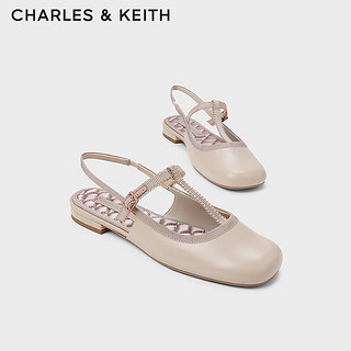 CHARLES&KEITH24夏平底方头T字玛丽珍包头凉鞋CK1-70900515 Nude肉色 39