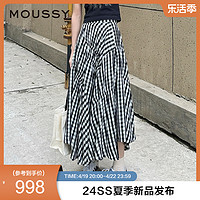 MOUSSY 摩西 2024夏季新品文艺感不规则格纹半身裙028HSA30-0701