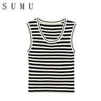 宿慕SUMU 小雨女装无袖内搭打底衫夏季2024时尚透气可外穿背心950 白条纹 均码(90-140斤)