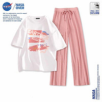 NASAOVER NASA联名休闲套装女纯棉短袖t恤冰丝阔腿长裤夏季超萌穿搭一整套