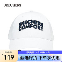 斯凯奇（Skechers）春季美式复古硬顶休闲棒球帽舒适棉质百搭帽子L124U079 亮白色/0019 均码