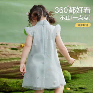 ASK JUNIOR女童纱裙2024夏薄款旗袍网纱连衣裙小飞袖小童婴幼裙子 绿色 90