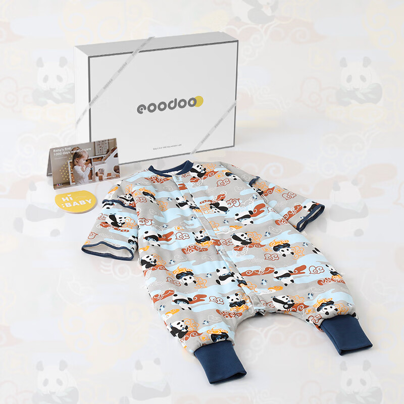 eoodoo初生防惊跳婴儿睡袋礼盒春夏季新生儿宝宝满月百天襁褓投降式 如意熊猫睡袋-贵族白礼盒 100cm