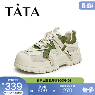 TATA 他她 2024春百搭时尚休闲厚底圆头女休闲鞋DWCJ1AM4 白/绿 39