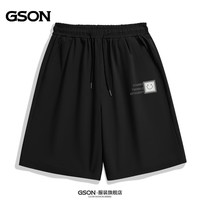 GSON 冰丝短裤夏季男运动透气外穿休闲裤青少年宽松居家简约五分裤 黑色 JSWL叠方块笑脸_K L