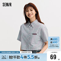 Semir 森马 中袖衬衫女短款宽松小个子衬衣夏季甜酷俏皮设计感格子衫温柔