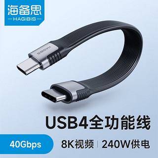 HAGiBiS 海备思 USB4数据线Type-C全功能连接线兼容雷电4双头短款公对公PD240W快充充电线8K高清视频线40Gbps黑色 USB4数据线