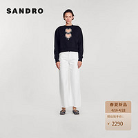 SANDRO2024春夏女装法式爱心镂空镶钻黑色针织上衣SFPSW00634 黑色 3