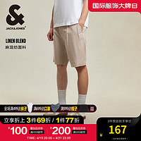 杰克·琼斯（JACK&JONES）夏季裤缝打褶设计金属字母装饰直筒休闲短裤男装224215020 E11柚木棕 185/88A/XLR