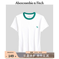 ABERCROMBIE & FITCH女装 24春夏小麋鹿基本款修身罗纹小巧短款T恤 KI139-4415 白色 M (165/96A)