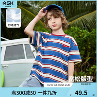 ASK JUNIOR男童短袖T恤2024夏薄款中大童条纹休闲T恤运动跑步风 蓝色条纹 120