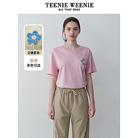 Teenie Weenie小熊女装2024夏装宽松短袖T恤花朵刺绣上衣粉色 粉色 160