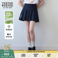Teenie Weenie小熊2024春装高腰百褶裙学院风休闲短裙半身裙女 藏青色 165/M