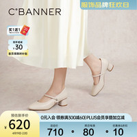 C.BANNER千百度粗高跟鞋2024春季小香风玛丽珍鞋通勤正装单 米色 39