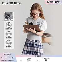 E·LAND KIDS童装2024年夏季女童格纹拼接短袖翻领连衣裙 L/Grey浅灰色/16 130cm