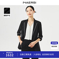 娜尔思（NAERSI）职业小西装女2024夏装通勤简约七分袖外套 黑色 2XL
