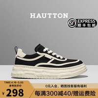 皓顿（HAUT TON）鞋子男2024夏季透气帆布鞋时尚百搭休闲男鞋潮流厚底板鞋 黑色 40 -适合运动鞋41码