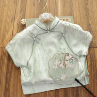 俏娘鱼复古民国风绿色提花短袖旗袍2024年春季日常可穿年轻款 绿(裙长125左右) M