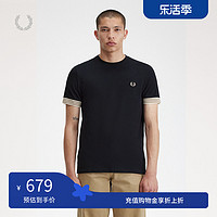 FRED PERRY 男士休闲T恤2024春季新款麦穗刺绣条纹袖口短袖潮M7707