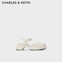 CHARLES&KEITH24春季英伦风一字扣厚底包头凉鞋CK1-70580220 粉白色Chalk 41