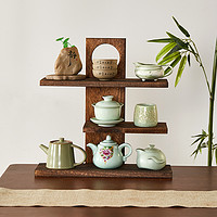 慕意 桌面博古架实木中式茶具茶架置物架茶壶架子多宝阁展示架摆件茶杯