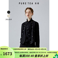 茶·愫【学院骑士】puretea茶愫羊毛短款大衣双排扣外套女2024春 石墨黑 S