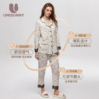 unisunny月子服春夏季孕期产后纯棉哺乳家居服国风水墨画夏季薄款睡衣 水墨画 M