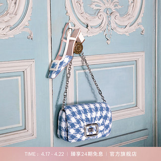 ROGERVIVIER/2024春夏RV女鞋Belle Vivier漆扣后袢带高跟鞋 蓝色+白色 38M