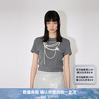 RE'VAN芮范2024夏季设计师款玩趣项链印花针织T恤RM31001033 灰色 XL/42