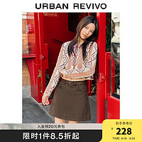 URBAN REVIVO UR2024春季女装美式复古学院风皮带A字牛仔半裙UWL840006 咖啡色 L