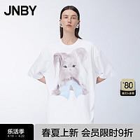 江南布衣（JNBY）24夏T恤女纯棉吹风兔印花宽松圆领短袖5O5114900 101/漂白 S