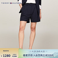 TOMMY HILFIGER24春夏女装通勤暗襟压褶A字宽松西装裤短裤WW0WW41380 藏青色DW5 32