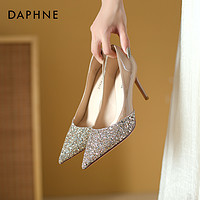 DAPHNE 达芙妮 裸色高跟鞋女2024年新款法式单鞋设计感小众气质不累脚婚鞋