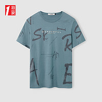 海一家个性字母印花短T2024年夏季经典圆领短袖T恤男 中绿花纹J7 190/104A
