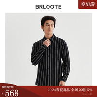 巴鲁特（Brloote）春季长袖衬衫男黑色高级感条纹衬衣2024上衣 黑色 165/88A