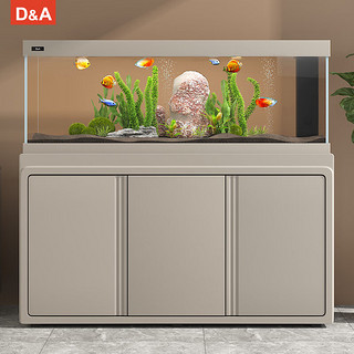 德克（D&A）致新系列金鱼缸客厅落地靠墙生态造景超白玻璃家用屏风底滤水族箱 白+柚木纹（靠墙款） 120x53x150cm