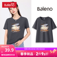 班尼路短袖t恤女2024夏季薄款合身时尚设计感宽松大码上衣潮 深灰-海岛深秋 XL
