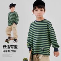 嘟嘟家 DUDUJIA【洋气百搭】男童长袖T恤春秋儿童条纹套头上衣中大童运动春装潮