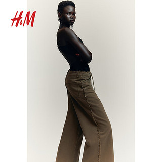 H&M女装牛仔裤2024夏季宽松版休闲复古棉质中腰牛仔裤1214312 深米灰色 155/60