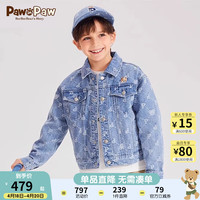 PawinPaw卡通小熊童装2024年夏季男童老花满印牛仔外套 Indigo牛仔蓝色/55 150