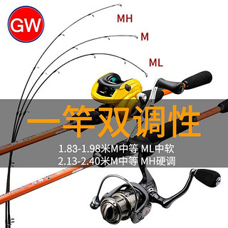 GW 光威 路亚鱼竿双稍升级版直柄MH调枪柄M调ML调2.1米2.4米鲈鱼