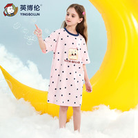 英博伦女童睡裙2024夏季女孩短袖睡衣纯棉夏天薄款儿童家居服 20688 粉红 110cm
