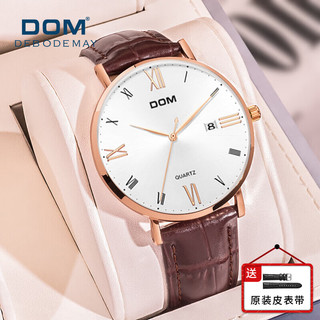 DOM 轻奢简约手表男士机械风大表盘石英腕表防水运动国表