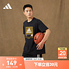 adidas 阿迪达斯 印花纯棉篮球运动上衣圆领短袖T恤男装阿迪达斯官方GE4513 黑色 3XL