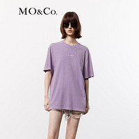 MO&Co.2024夏后背斑点狗磨白印花脏染短袖宽松T恤MBD2TEE043 雾紫色 XS/155