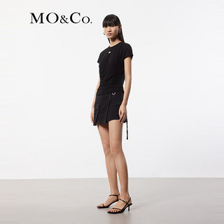 MO&Co.2024夏摇滚黑牛不对称低腰工装牛仔裙裤短裤MBD2SOT027 牛仔黑色 26/S