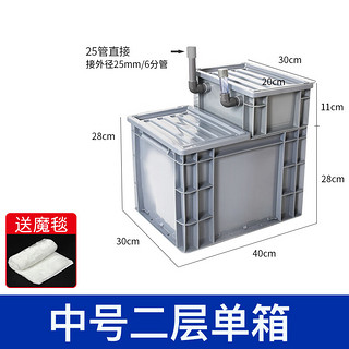 米囹底滤鱼缸周转箱虹吸免打孔溪流缸下过滤滴流盒水族箱改底滤槽 中号二层底滤箱(单箱体送魔毯