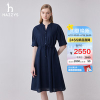 哈吉斯（HAZZYS）女装 2024夏季女士素色V领五分袖连衣裙女AQWSC0BBC15 藏青色NV 160/84A 38