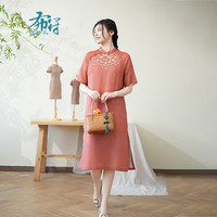 布符布符2024年夏款旗袍中式敦煌刺绣插肩袖改良日常年轻款气质女士 橘提花 S